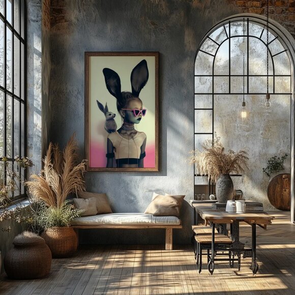 Original Goth Pink Bunny Art Print + Digital Copy, Girl With Bunny Ears - Picture 6 of 8